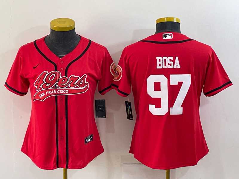 Women%27s San Francisco 49ers #97 Nick Bosa Red With Patch Cool Base Stitched Baseball Jersey->women nfl jersey->Women Jersey